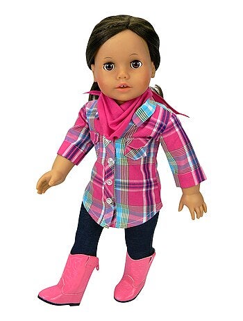 Sophia's - 18" Poupee, Bouton à carreaux, chemisier, jeggings en denim, bandana et bottes
