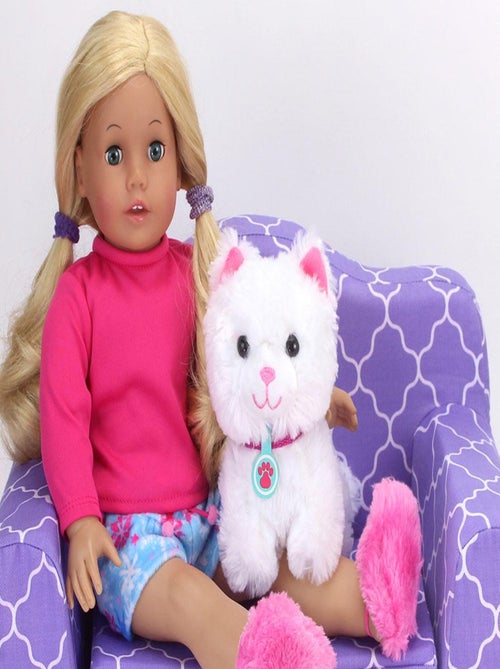 Sophia's par Teamson Kids Chat en peluche avec porte-bébé et 8 accessoires interactifs pour poupées - Kiabi