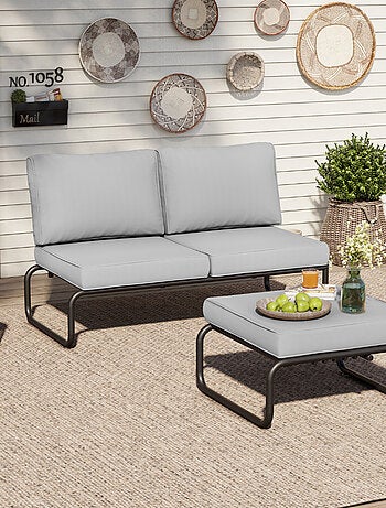 SORRENTO - salon de jardin canapé modulable 2-3 places gris en aluminium