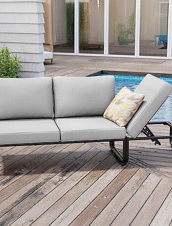 SORRENTO Salon de jardin canapé modulable 2-3 places gris en aluminium