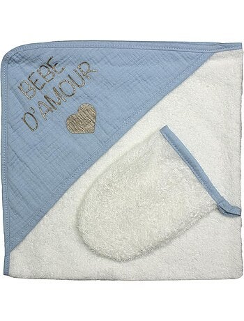 Sortie de bain + Gant "DODO" Bleu LES CHATOUNETS