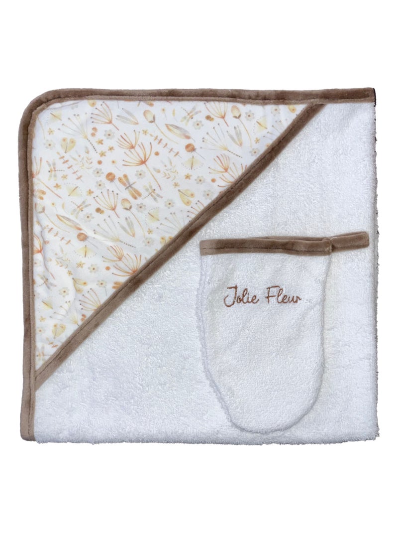 Sortie de bain + Gant "FLEURS" LES CHATOUNETS Taupe - Kiabi