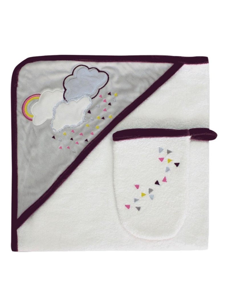 Sortie de Bain + Gant  METEO LES CHATOUNETS Blanc Gris - Kiabi