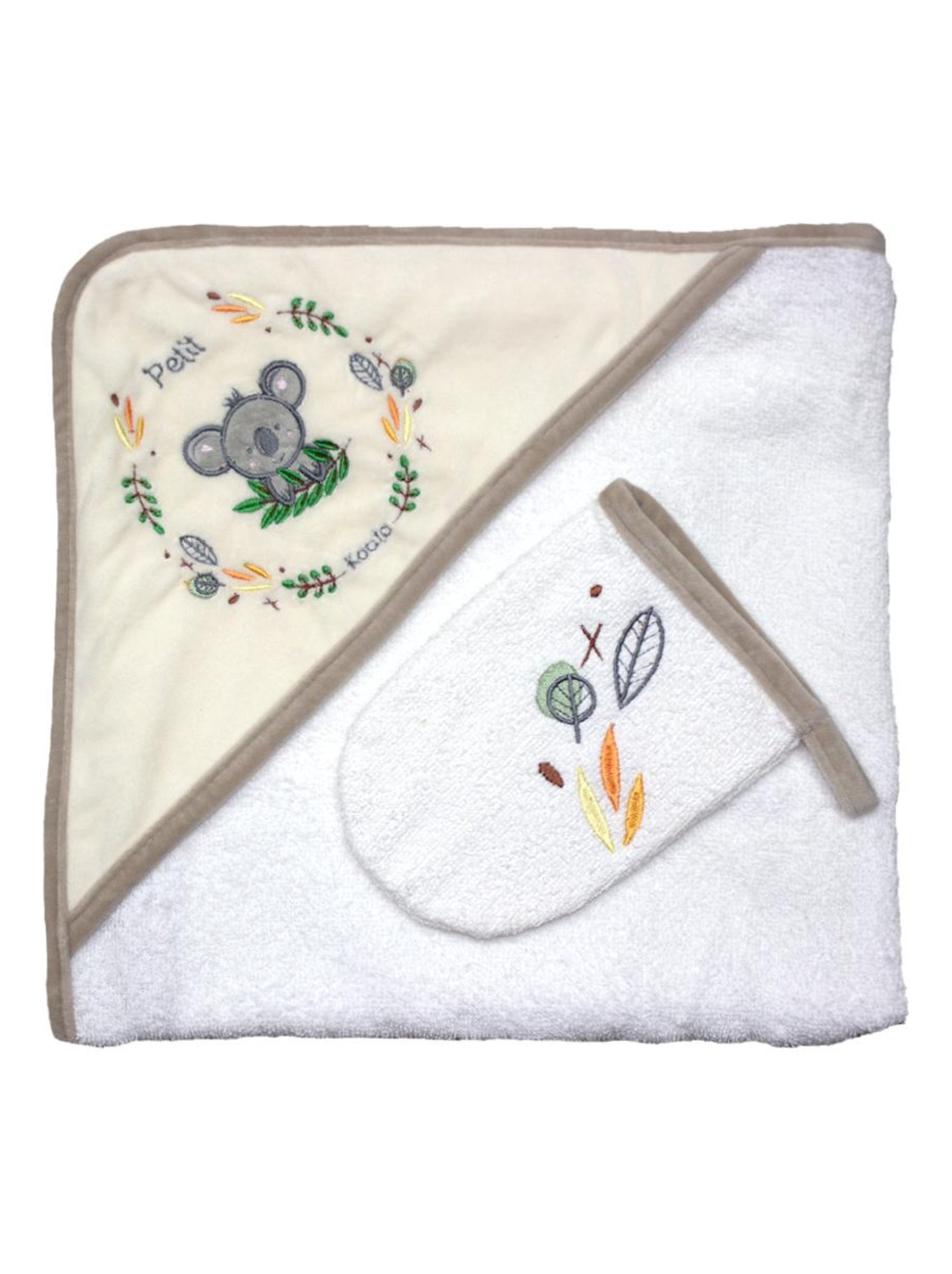Set De Bain Bébé Kinousses - Serviette à Capuche + Gant, 70x70 Cm, Motif Poissons, éponge Douce - 12