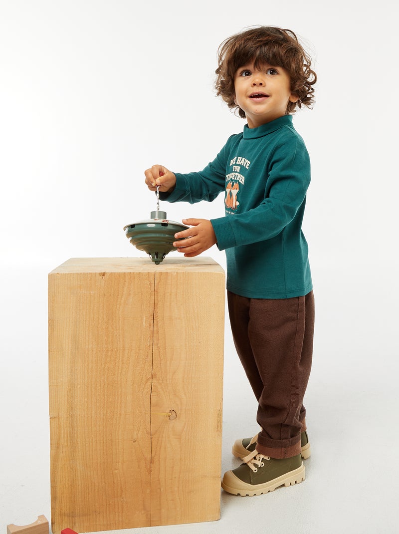 Sous-pull à col montant avec imprimé en relief Vert - Kiabi