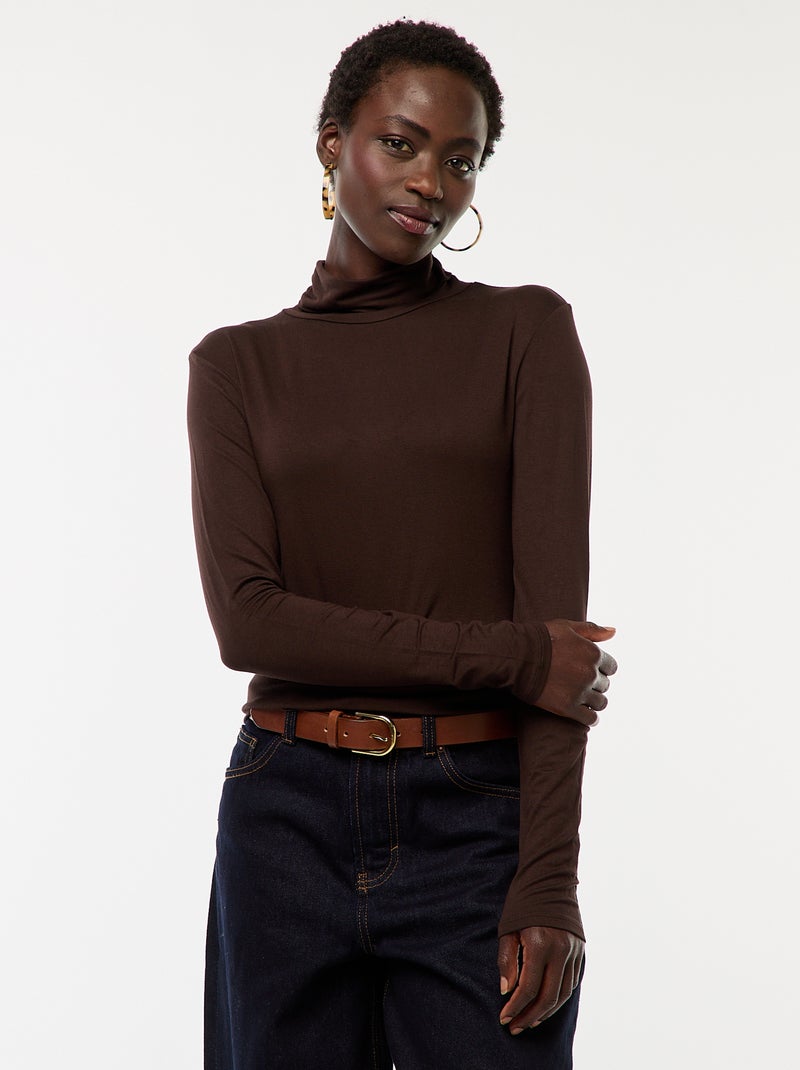 Sous-pull à col roulé et manches longues Marron - Kiabi