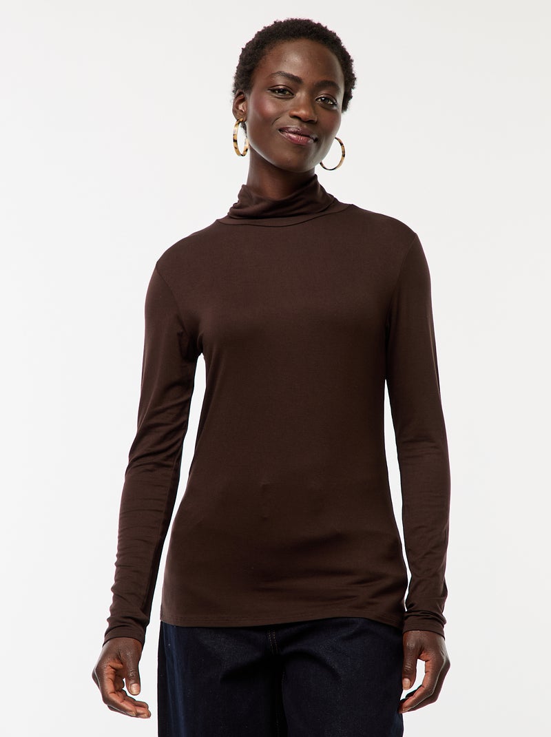 Sous-pull à col roulé et manches longues Marron - Kiabi