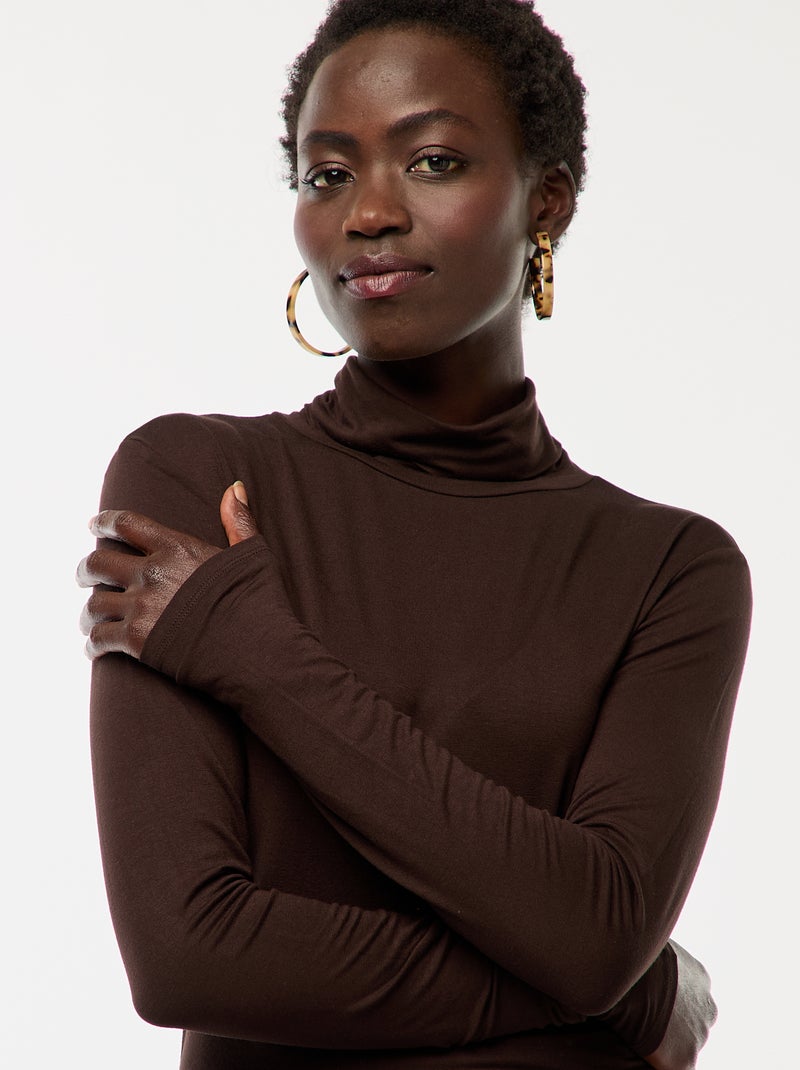 Sous-pull à col roulé et manches longues Marron - Kiabi