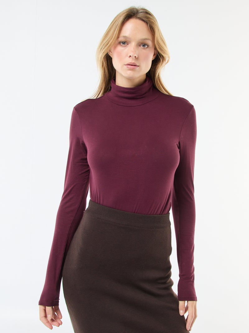 Sous-pull à col roulé et manches longues Rouge Femme