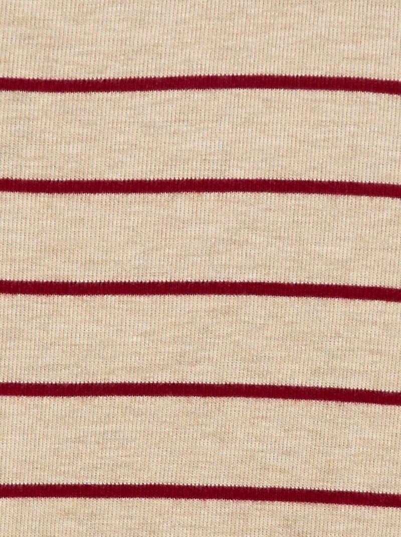 Sous pull avec broderie en coton rayé Beige - Kiabi