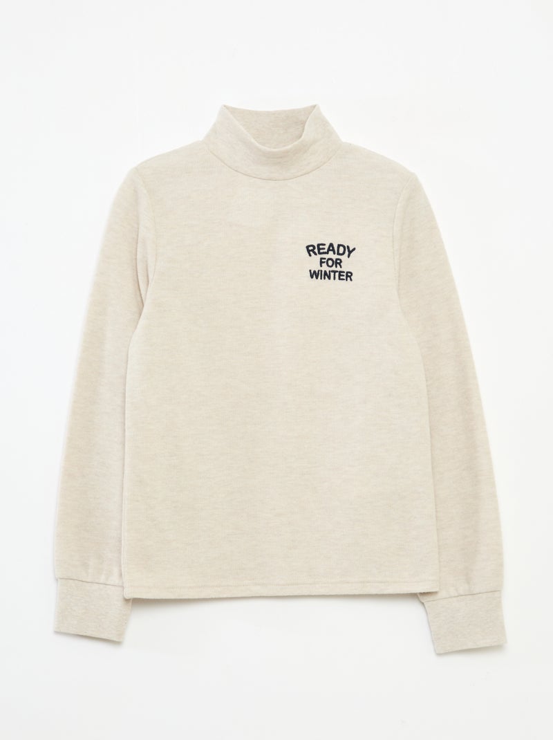 Sous pull avec broderie en coton uni Beige Garçon Kiabi