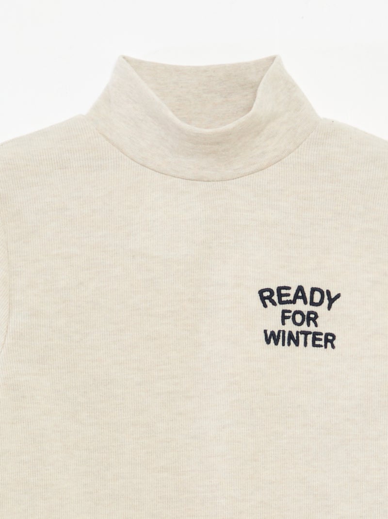 Sous pull avec broderie en coton uni Beige - Kiabi