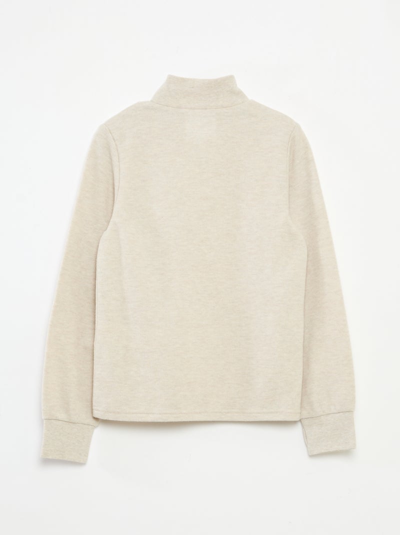 Sous pull avec broderie en coton uni Beige - Kiabi