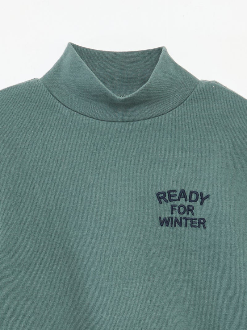 Sous pull avec broderie en coton uni Vert - Kiabi