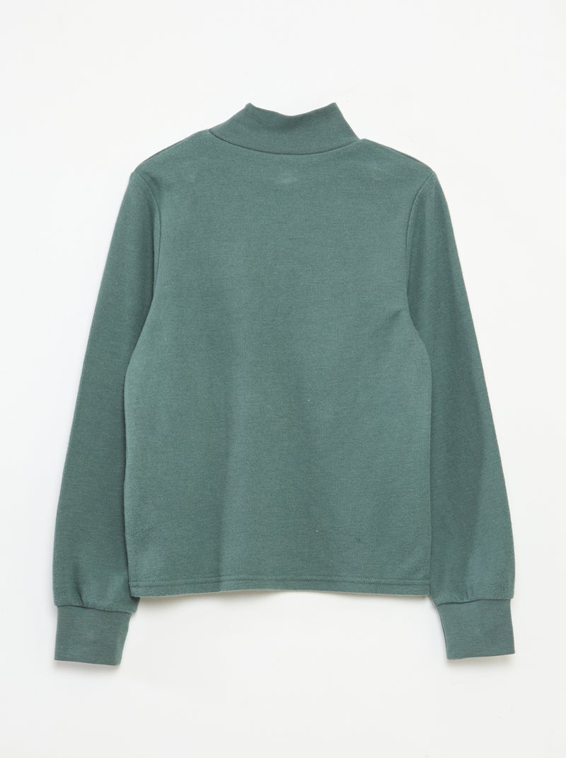 Sous pull avec broderie en coton uni Vert - Kiabi