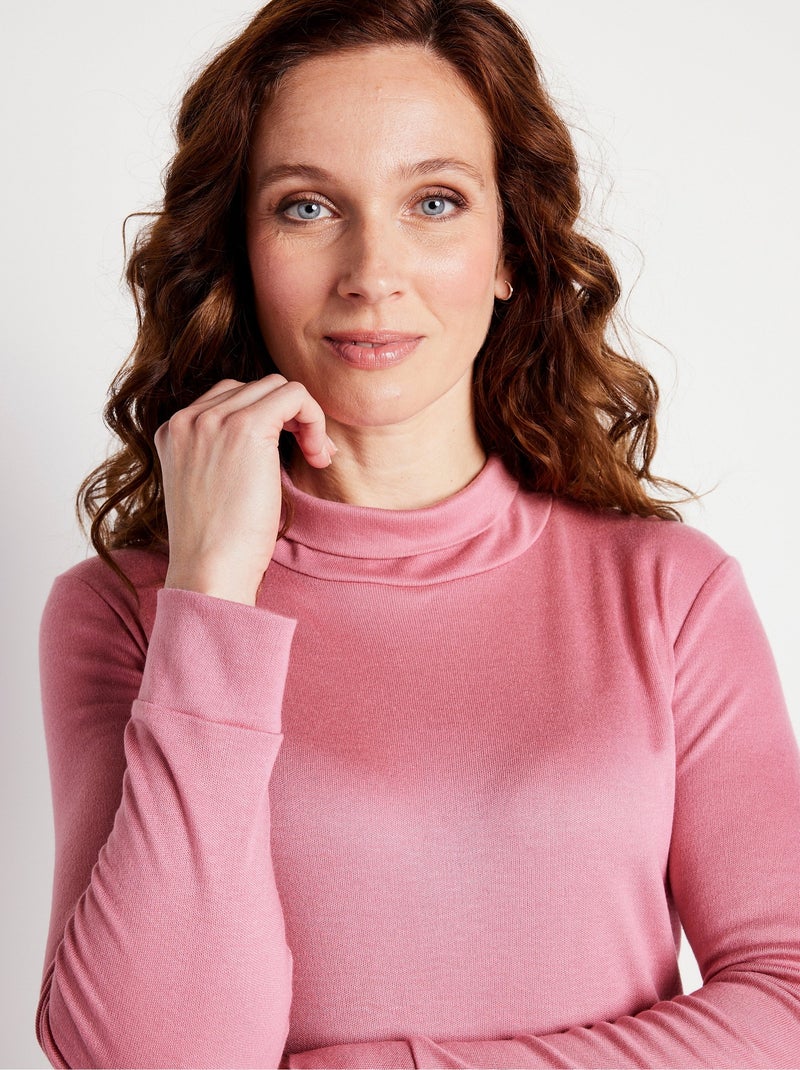 Sous-pull chaud col roulé maille interlock unie - Afibel Rose - Kiabi