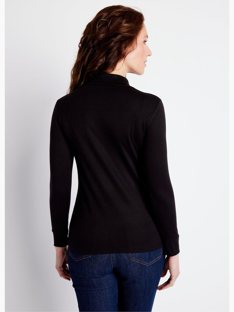 Sous-pull chaud col roulé maille interlock unie Noir - Kiabi