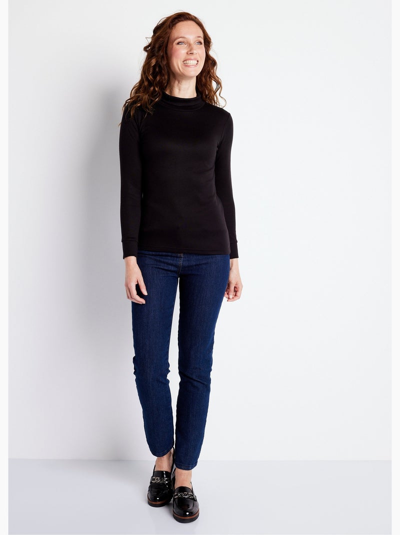 Sous-pull chaud col roulé maille interlock unie Noir - Kiabi