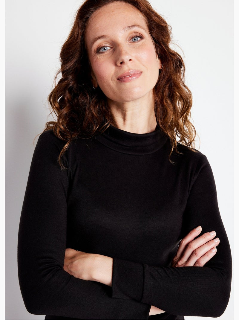 Sous-pull chaud col roulé maille interlock unie Noir - Kiabi