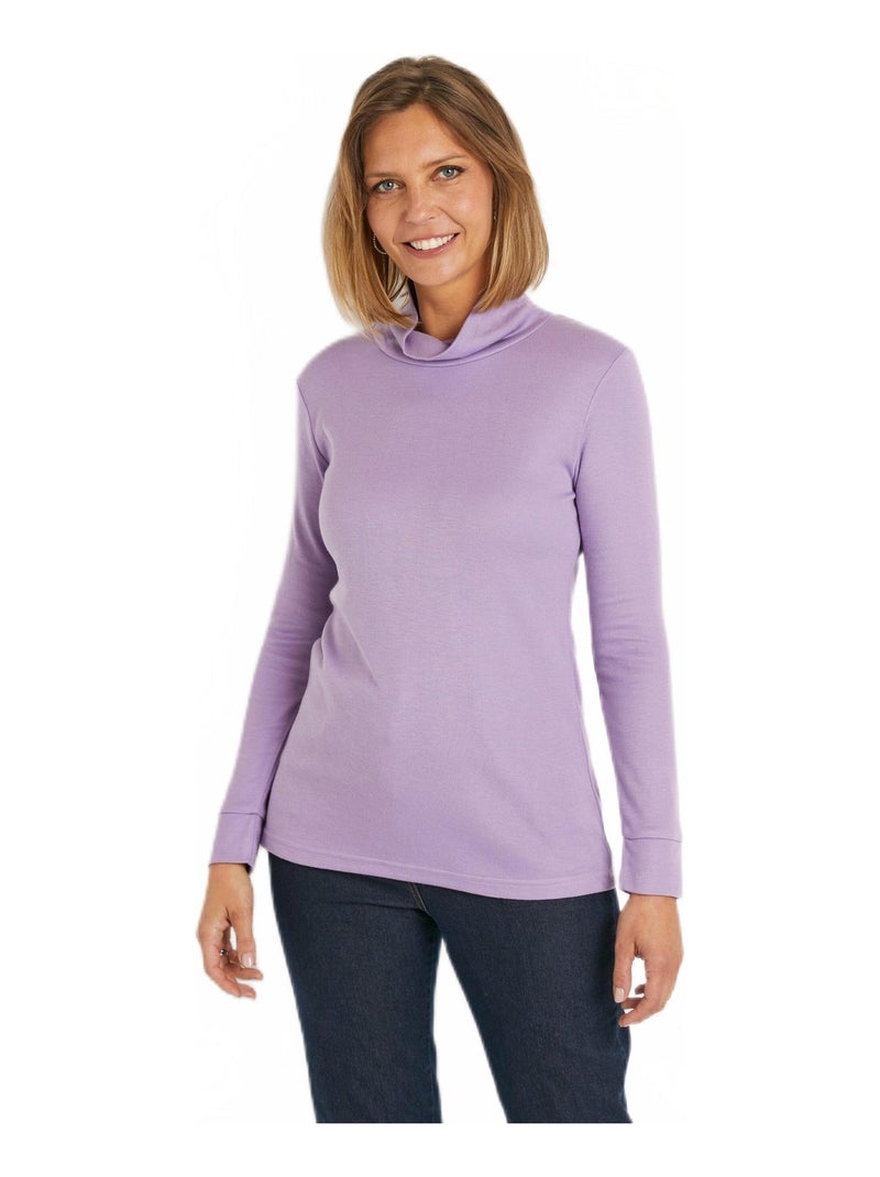 Sous-pull chaud col roulé maille interlock unie Violet - Kiabi