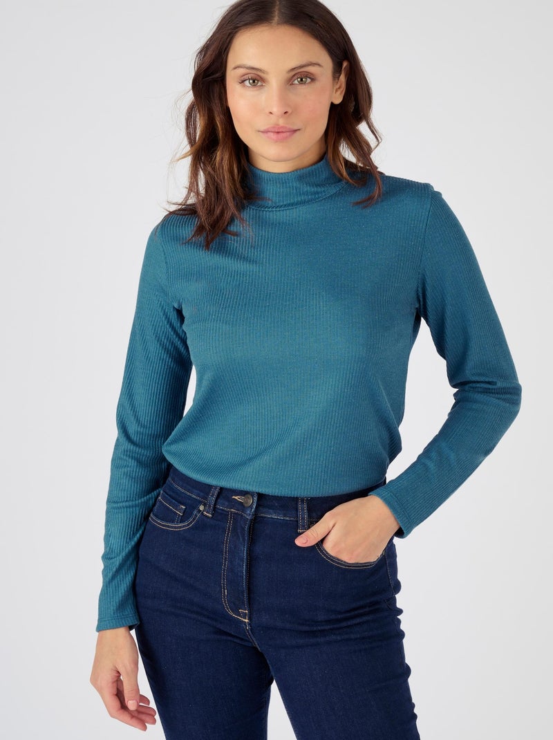 Sous-pull col montant maille côtelée labellisée Thermolactyl et soie - Damart Bleu pétrole - Kiabi
