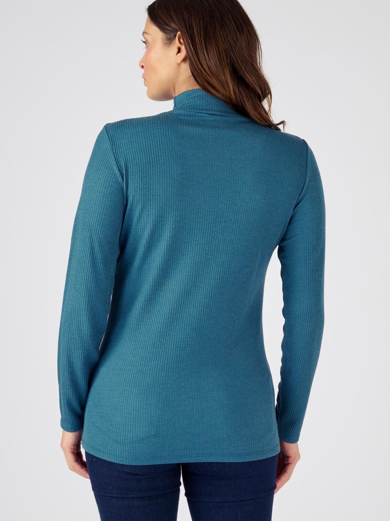 Sous-pull col montant maille côtelée labellisée Thermolactyl et soie - Damart Bleu pétrole - Kiabi