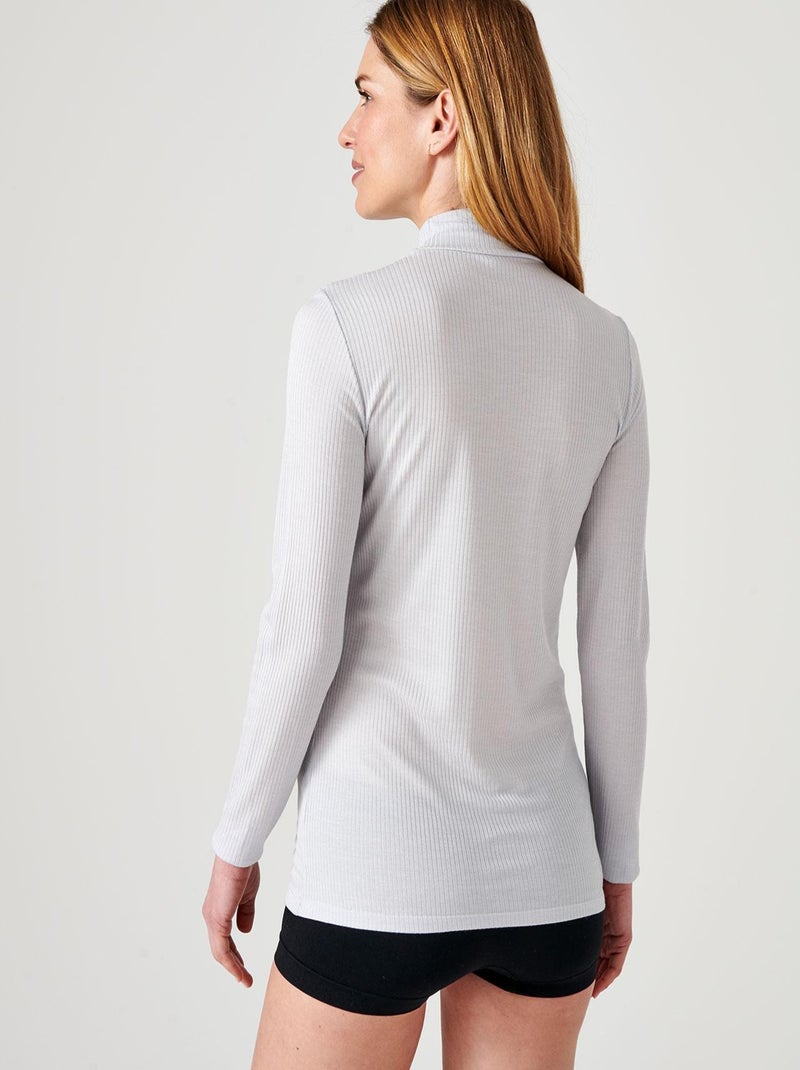 Sous-pull col montant maille côtelée labellisée Thermolactyl et soie - Damart Gris perle - Kiabi