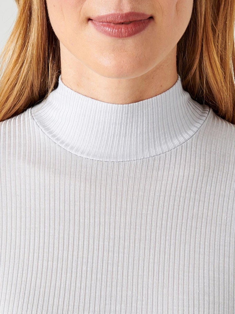 Sous-pull col montant maille côtelée labellisée Thermolactyl et soie - Damart Gris perle - Kiabi