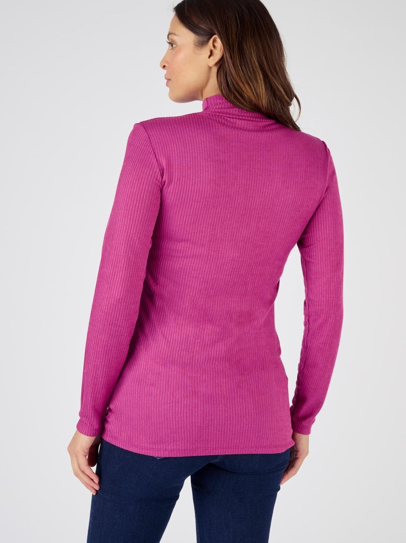 Sous-pull col montant maille côtelée labellisée Thermolactyl et soie - Damart Rose framboise - Kiabi