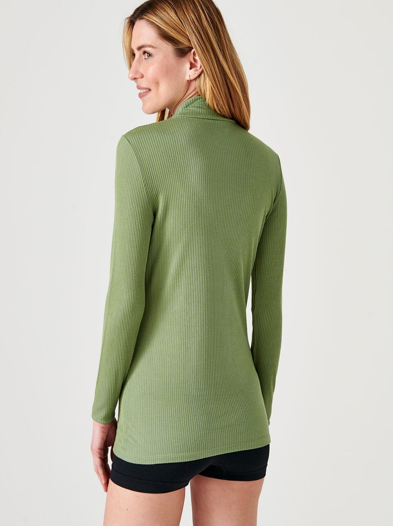 Sous-pull col montant maille côtelée labellisée Thermolactyl et soie - Damart Vert - Kiabi