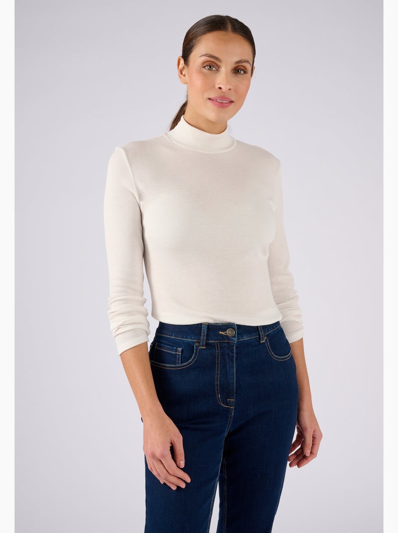 Sous-pull col montant maille côtelée Thermolactyl et soie thermique - Damart Blanc - Kiabi