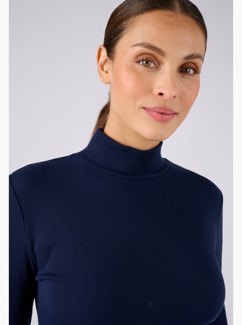 Sous-pull col montant maille côtelée Thermolactyl et soie thermique - Damart Bleu - Kiabi