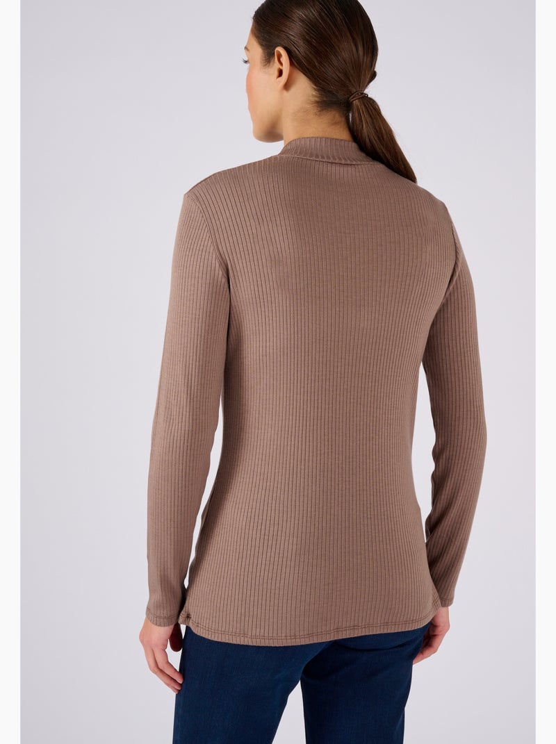 Sous pull col montant maille côtelée Thermolactyl et soie thermique - Damart Marron - Kiabi