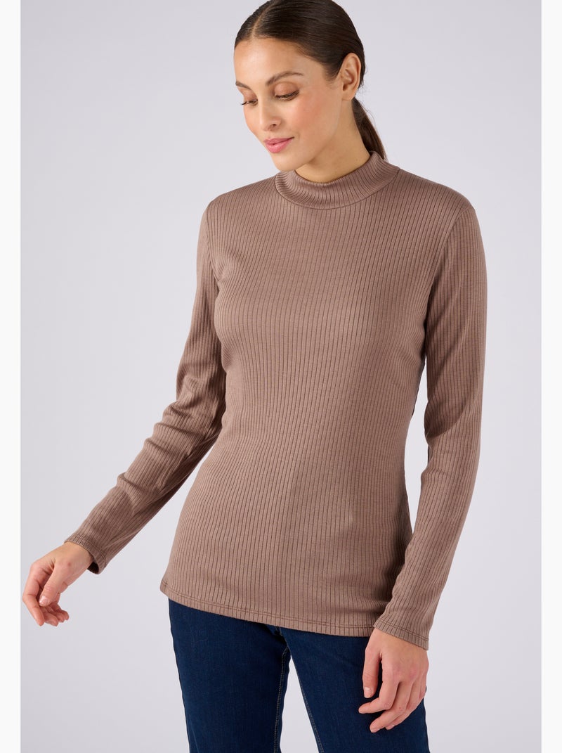 Sous pull col montant maille côtelée Thermolactyl et soie thermique - Damart Marron - Kiabi