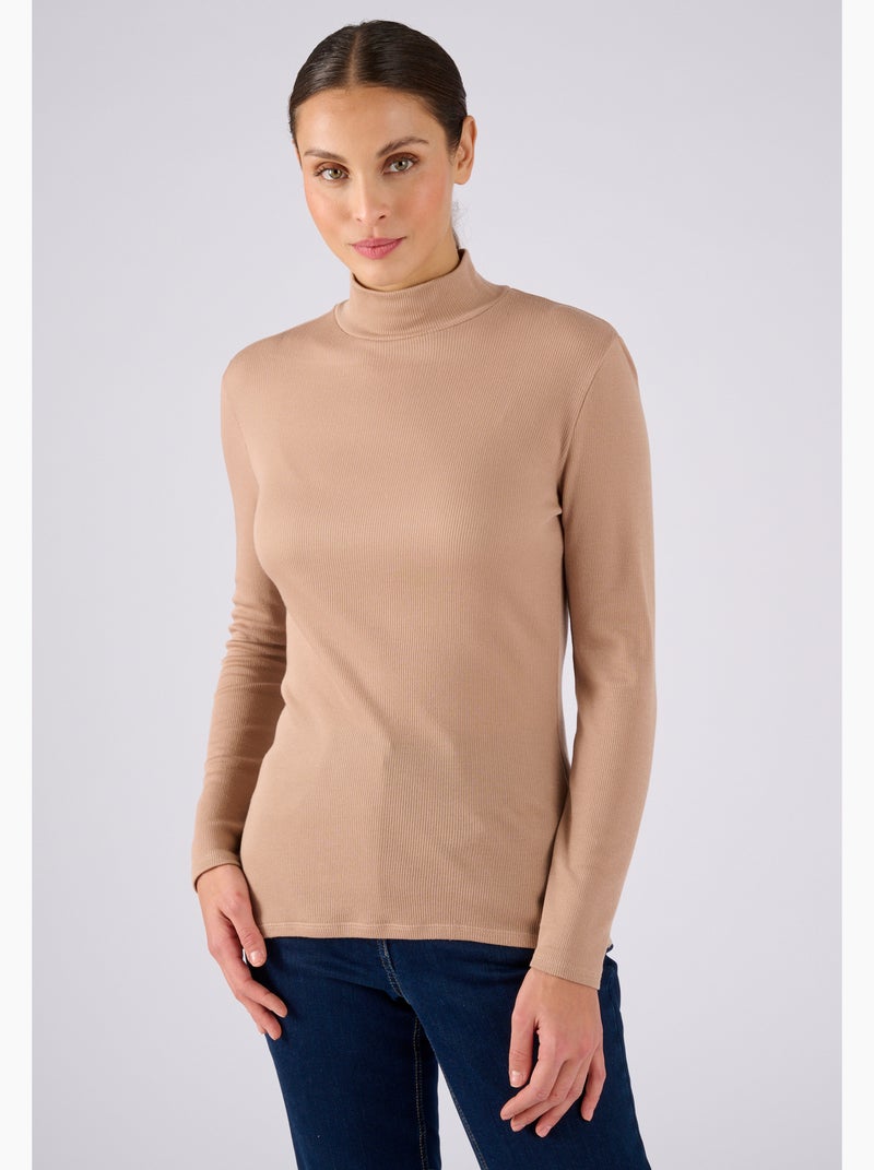 Sous-pull col montant maille côtelée Thermolactyl et soie thermique - Damart Marron - Kiabi
