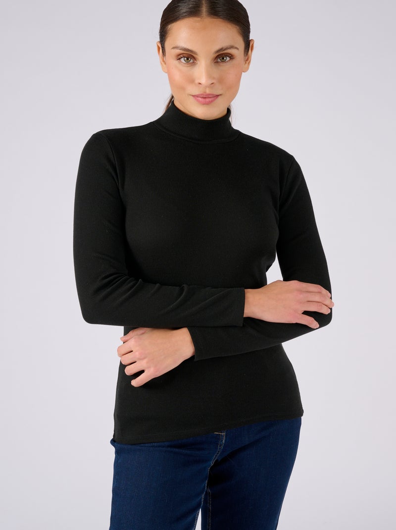 Sous-pull col montant maille côtelée Thermolactyl et soie thermique - Damart Noir - Kiabi