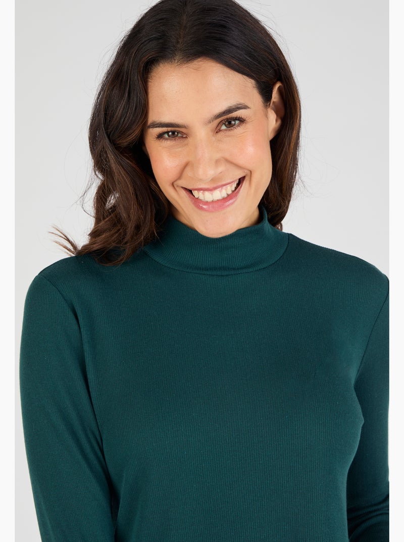 Sous-pull col montant maille côtelée Thermolactyl et soie thermique - Damart Vert - Kiabi