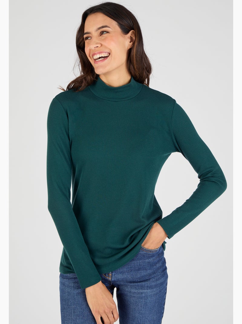 Sous-pull col montant maille côtelée Thermolactyl et soie thermique - Damart Vert - Kiabi