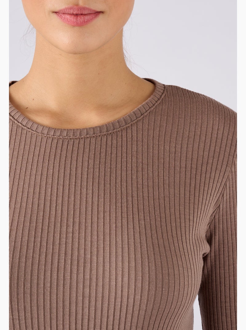 Sous-pull col rond en maille côtelée - Damart Marron - Kiabi