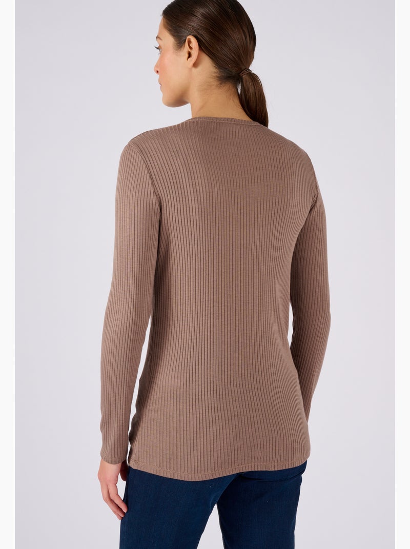 Sous-pull col rond en maille côtelée - Damart Marron - Kiabi