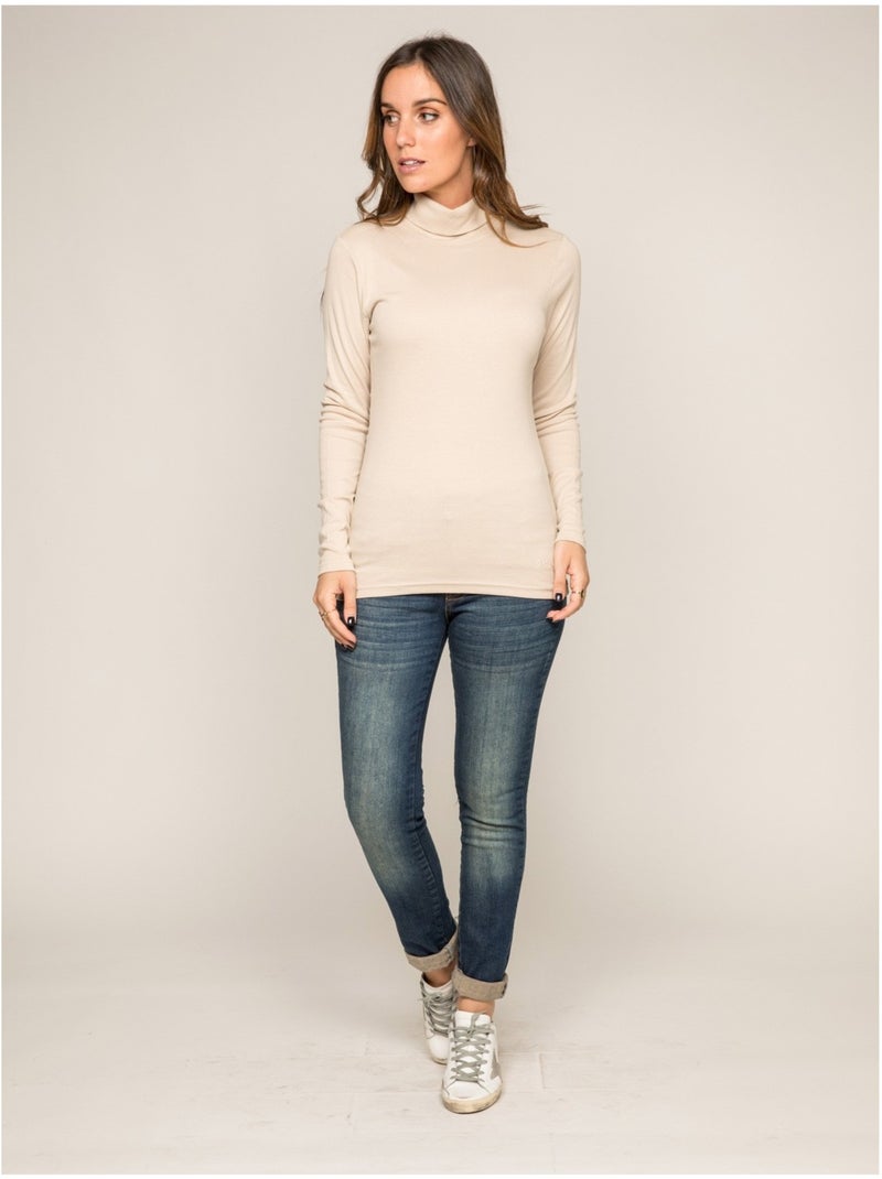 Sous pull col roulé pur coton peigné fusee Beige - Kiabi