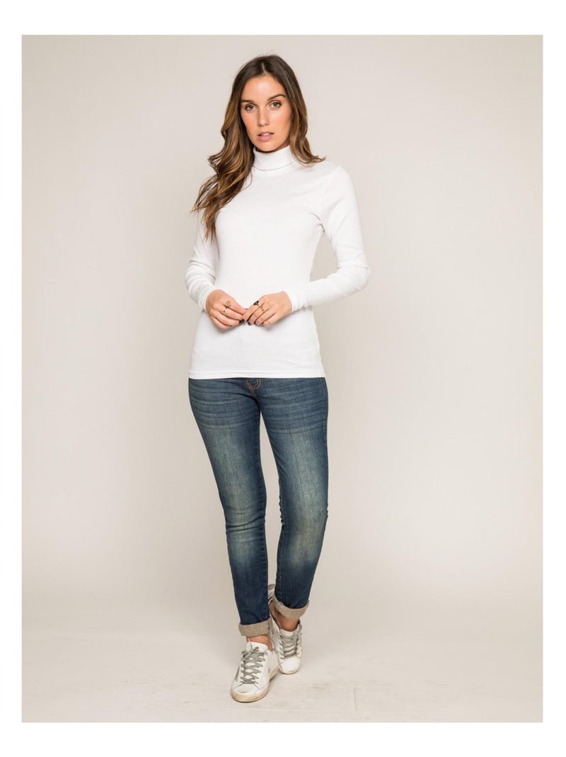 Sous pull col roulé pur coton peigné fusee Blanc - Kiabi