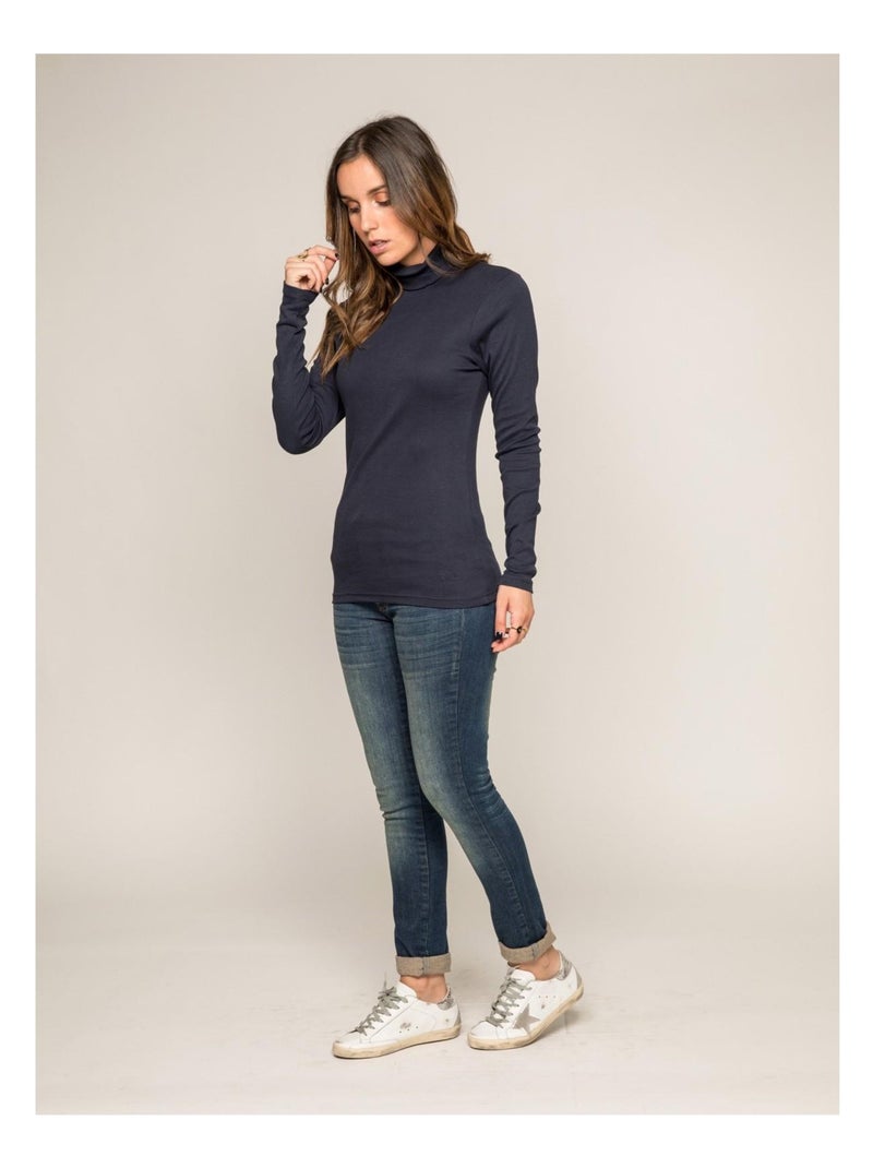 Sous pull col roulé pur coton peigné fusee Bleu marine - Kiabi