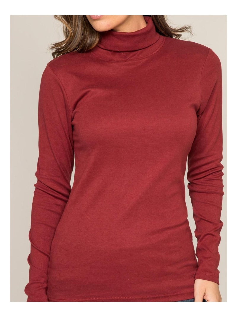 Sous pull col roulé pur coton peigné fusee Bordeaux - Kiabi