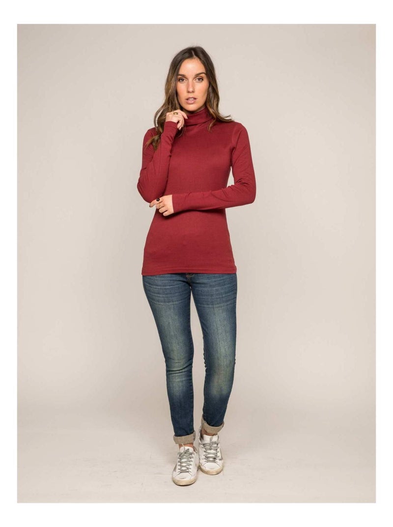 Sous pull col roulé pur coton peigné fusee Bordeaux - Kiabi