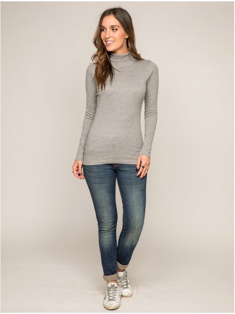 Sous pull col roulé pur coton peigné fusee Gris chiné - Kiabi
