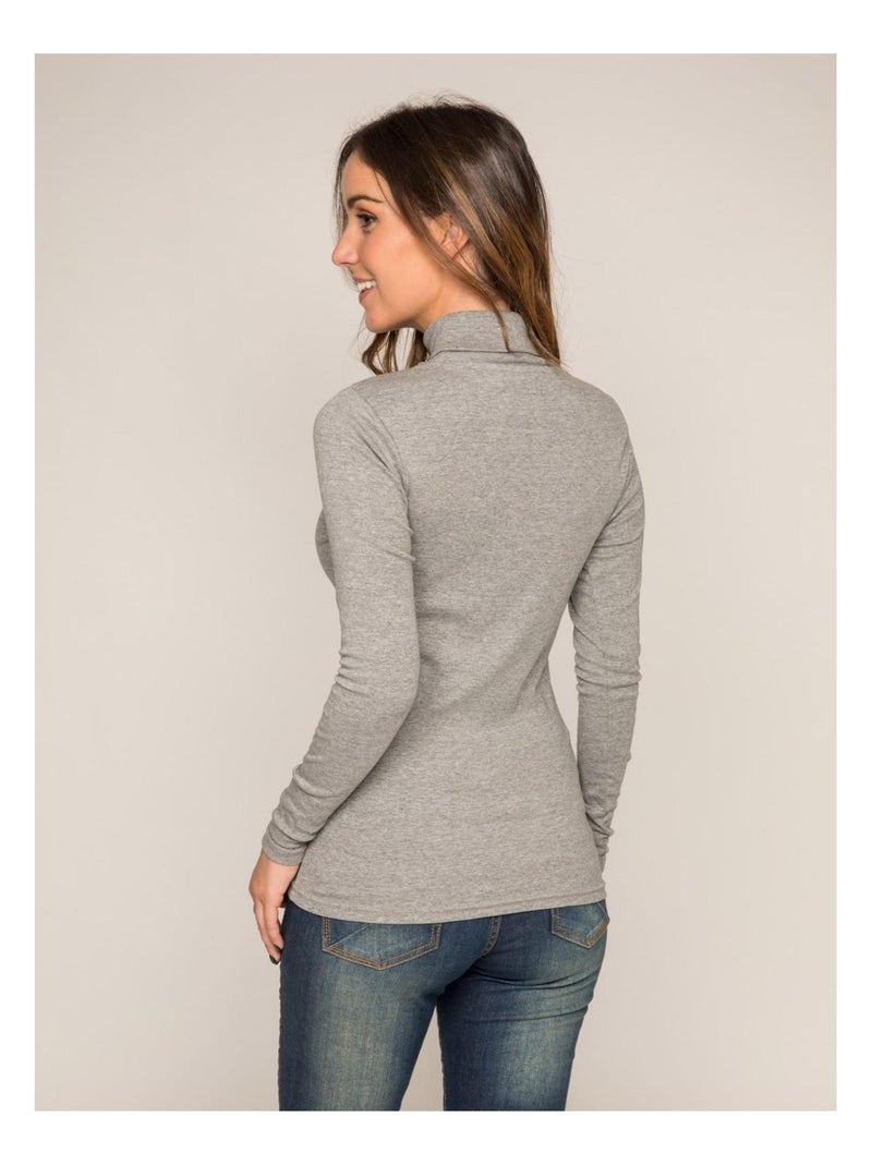 Sous pull col roulé pur coton peigné fusee Gris chiné - Kiabi
