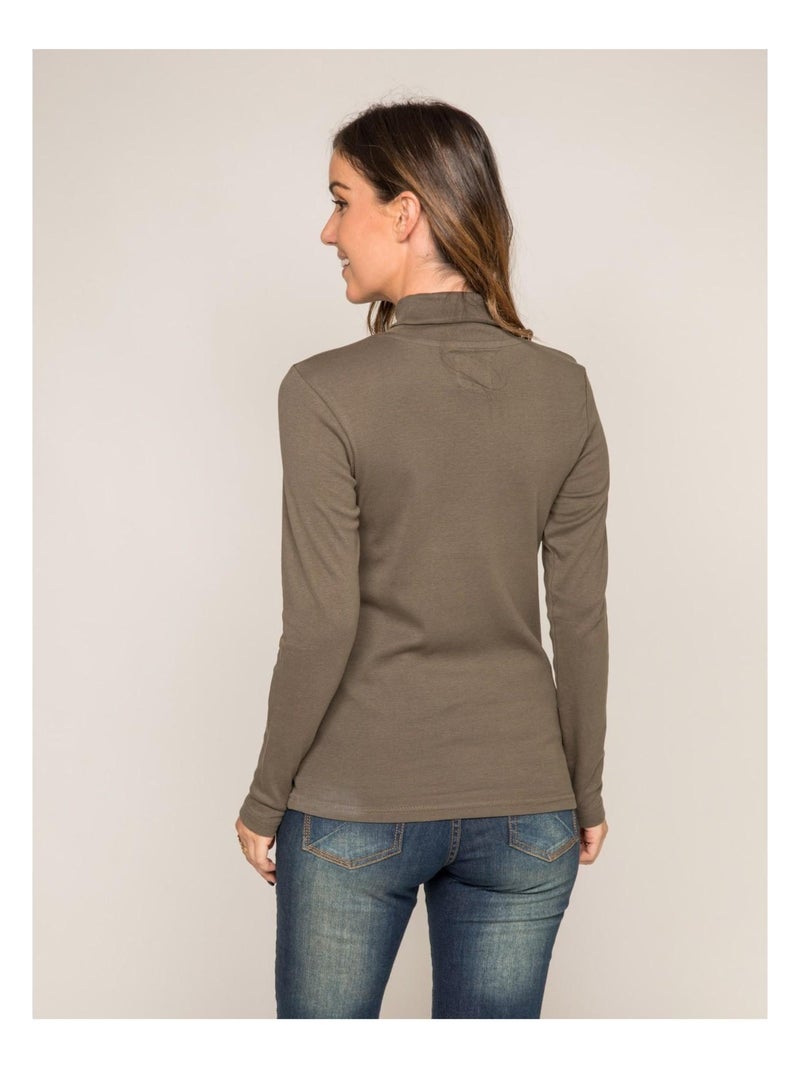 Sous pull col roulé pur coton peigné fusee Kaki - Kiabi