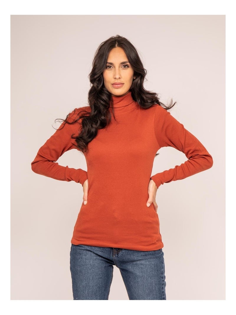 Sous pull col roulé pur coton peigné FUSEE Rouge brique - Kiabi