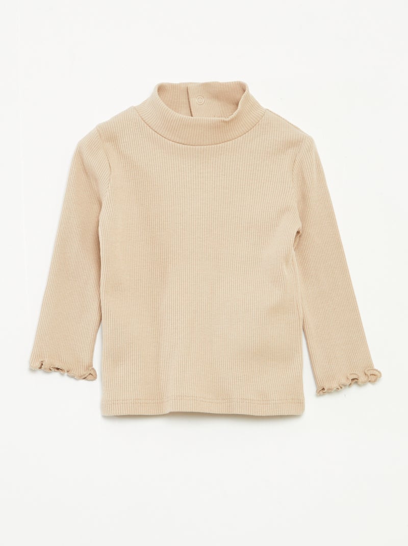 Sous-pull côtelé à col montant Beige - Kiabi